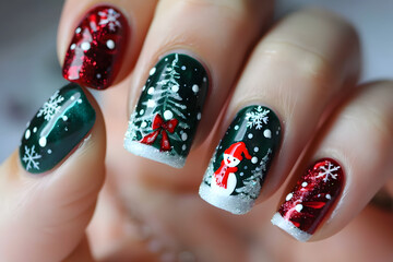 Christmas nail art paint manicure. Merry Christmas.