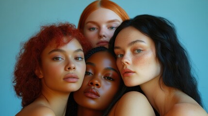 Fototapeta premium Four women with different hair colors and features are posing for a photo