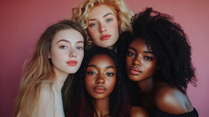 Obraz premium Four women with different hair colors and features are posing for a photo