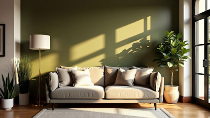 Olive Green Elegant Modern Hall Wall Design: Sleek and Stylish Interiors