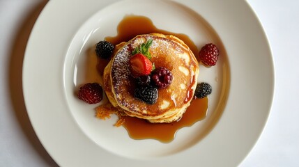 Delicious Pancakes with Berries and Syrup