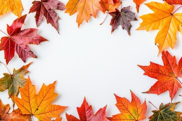 Obraz premium Autumn Maple Leaves Flat Lay White Background created with Generative AI