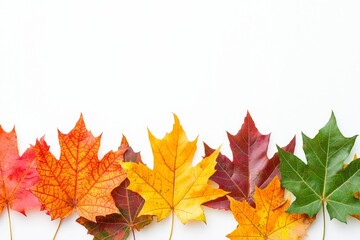 Autumn Maple Leaves Flat Lay White Background created with Generative AI