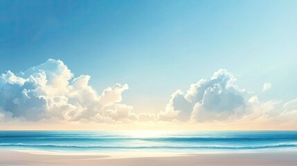 Naklejka premium Sky Blue Cloud Background Horizon Summer Clear Sky over beach Vector landscape nature sunrise in Winter