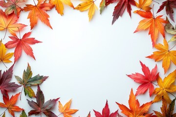 Autumn Maple Leaves Flat Lay White Background created with Generative AI