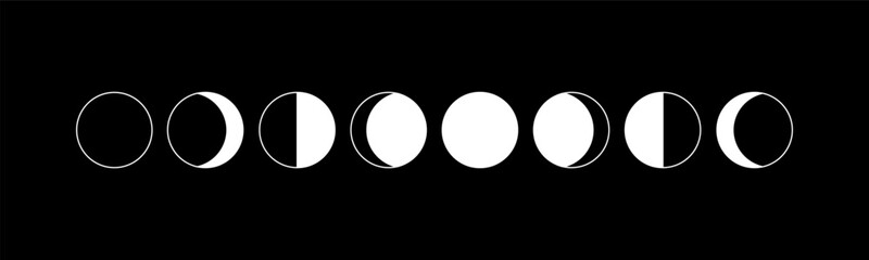 Phases of the moon. Moon phase. New, half and full moons. Vector © Volodymyr