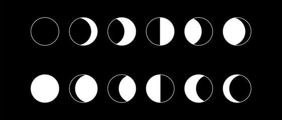 Phases of the moon. Moon phase. New, half and full moons. Vector © Volodymyr