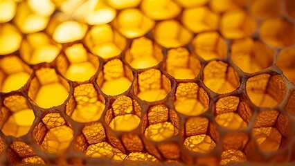 Detailed Close-Up of a Golden Honeycomb.