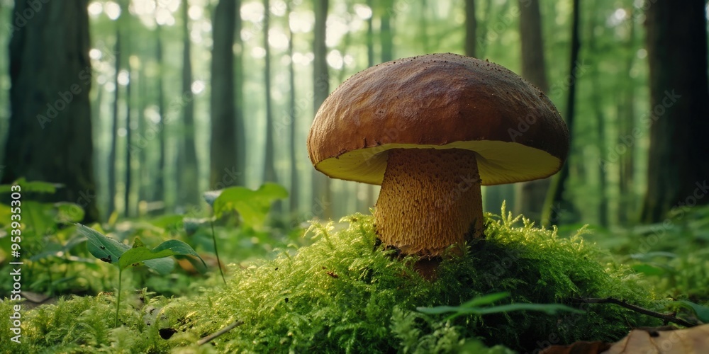 Poster mushroom on forest floor