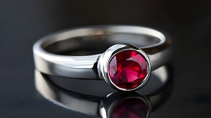 Sleek and contemporary ruby ring with a vibrant oval cut ruby center stone set in a minimal platinum band displayed on a polished black surface to highlight its premium and sophisticated design