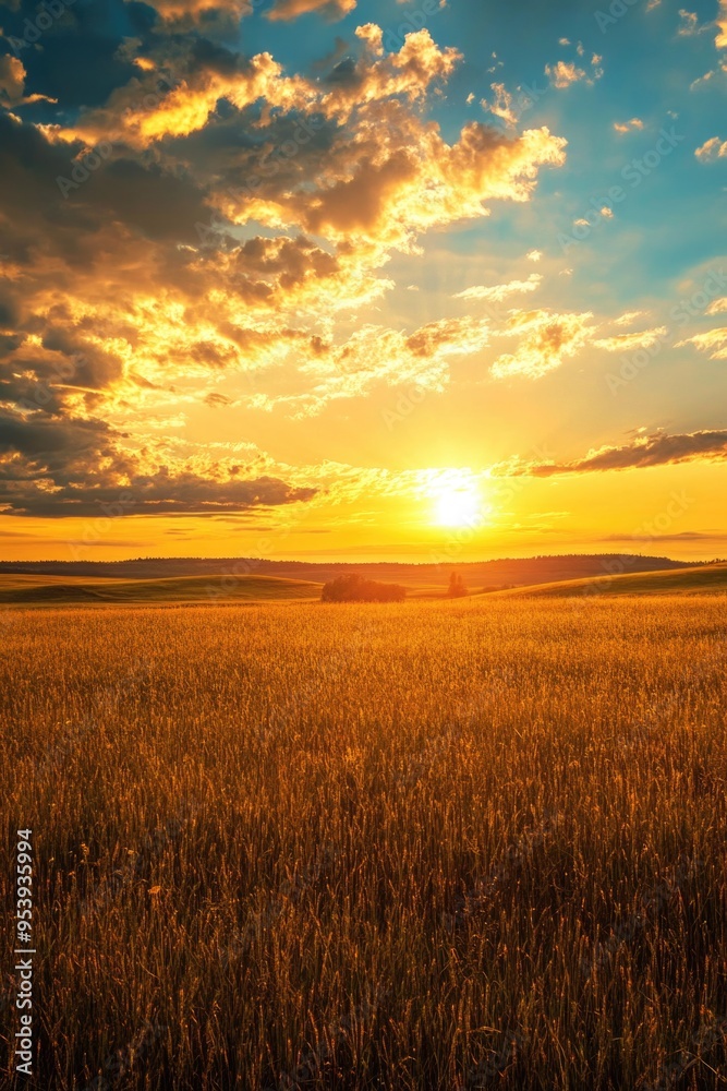 Wall mural wheat field sunset