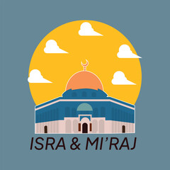 Illustration of the Al Aqsa mosque, Isra Miraj background.