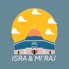 Illustration of the Al Aqsa mosque, Isra Miraj background.