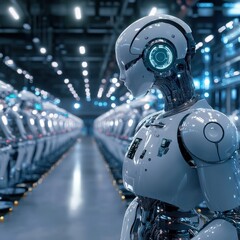 Fototapeta premium AI managing zero-waste smart factory, optimizing resources, futuristic sustainability technology