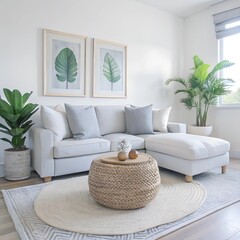 Cozy living white room setup with elegant furniture and modern decor ideas. images