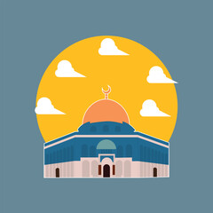 Illustration of the Al Aqsa mosque, Isra Miraj background.