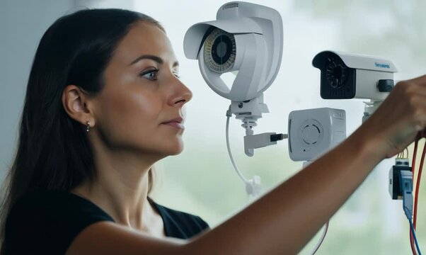 Spanish Woman Installing Home Security System