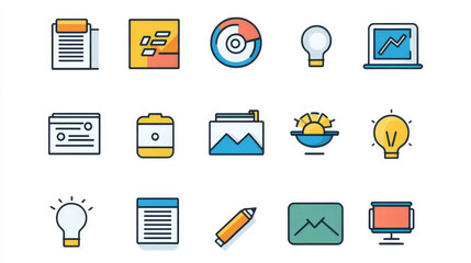 Thin line presentation icons with editable strokes, pixel-perfect design. 