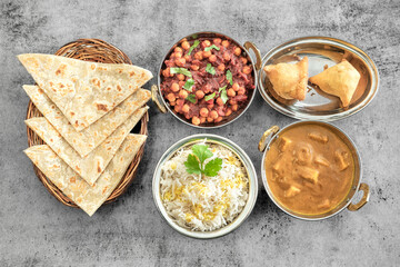 Indian food Thali combinations Indian-style meal with chicken