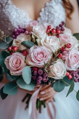 Obraz premium Person holding bouquet of flowers,