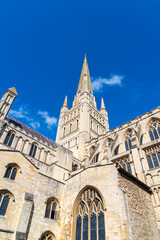 View of Norwich Cathedral from the road in portrait orientation