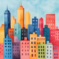 Obraz premium A colorful cityscape where different cultures blend harmoniously, symbolizing a woke and diverse society, dynamic watercolor strokes