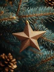 Gold Star Ornament on Christmas Tree