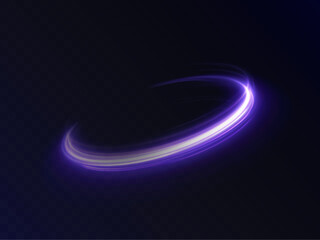 Glowing purple swirl of bright lines half circle shape. Abstract light effect for game design and vector illustration.