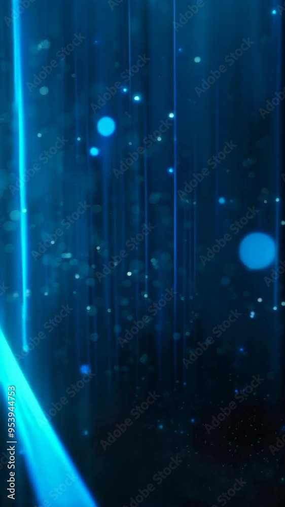 Aufkleber Abstract digital blue light streaks on a dark background with bokeh effects. Represents AI technology and data transfer.
