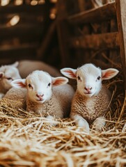 Sheep on Hay Stack