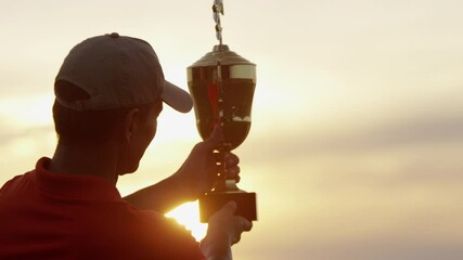 Male Caucasian Golf Player Victory Champion Success Winner Sunset