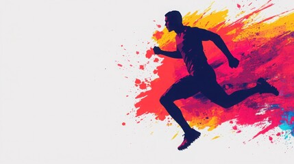 Athlete in motion surrounded by splashes of vibrant color, suddenly interrupted by a dramatic twist of red and black, symbolizing a sports injury and the path to recovery