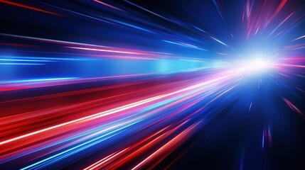 Obraz premium A dynamic burst of light with vibrant blue and red streaks, suggesting speed and energy.