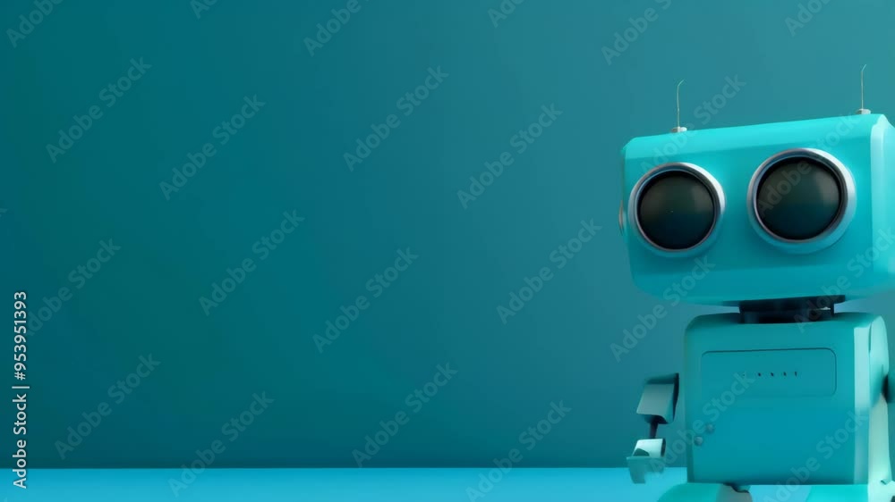 Poster Cute small toy robot against minimalist background, symbolizing simplicity in robotics design. Concept of robotics in daily life and its accessibility.