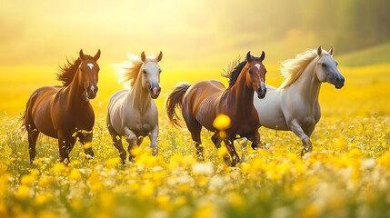 Obraz premium horses running in the field