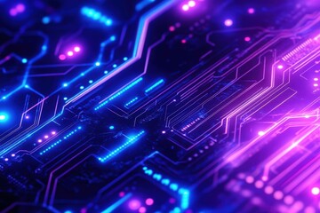 Obraz premium A computer chip with a purple and blue background, generative ai image