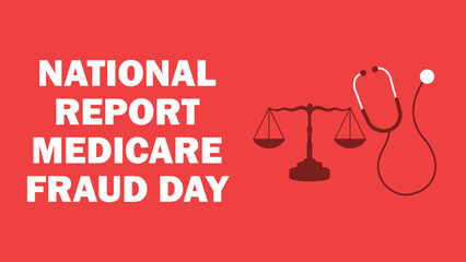 National Report Medicare Fraud Day vector banner design with geometric shapes and vibrant colors on a horizontal background.