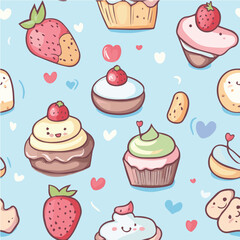 Seamless pattern with kawaii desserts