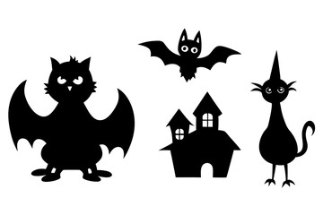 halloween cat and bats