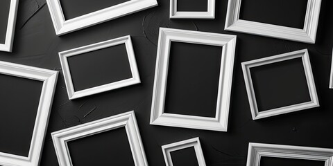 empty white photoframes with black background
