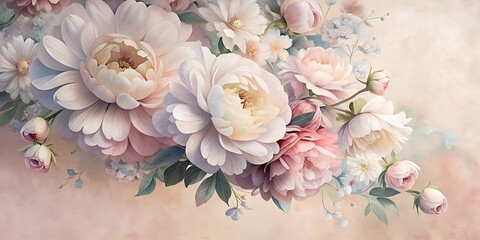 Flowers soft background in pastel tone for valentine or wedding cards. Vintage spring flower background . Flower design template.