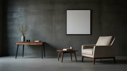 Cozy Armchair and Art Frame against Concrete Wall in Modern Loft Living