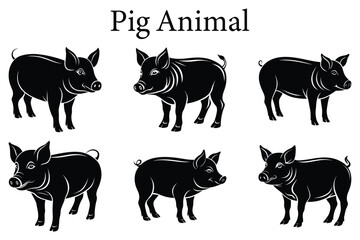 Set of pig silhouette vector illustration 