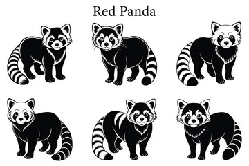 Set of red panda silhouette vector illustration 