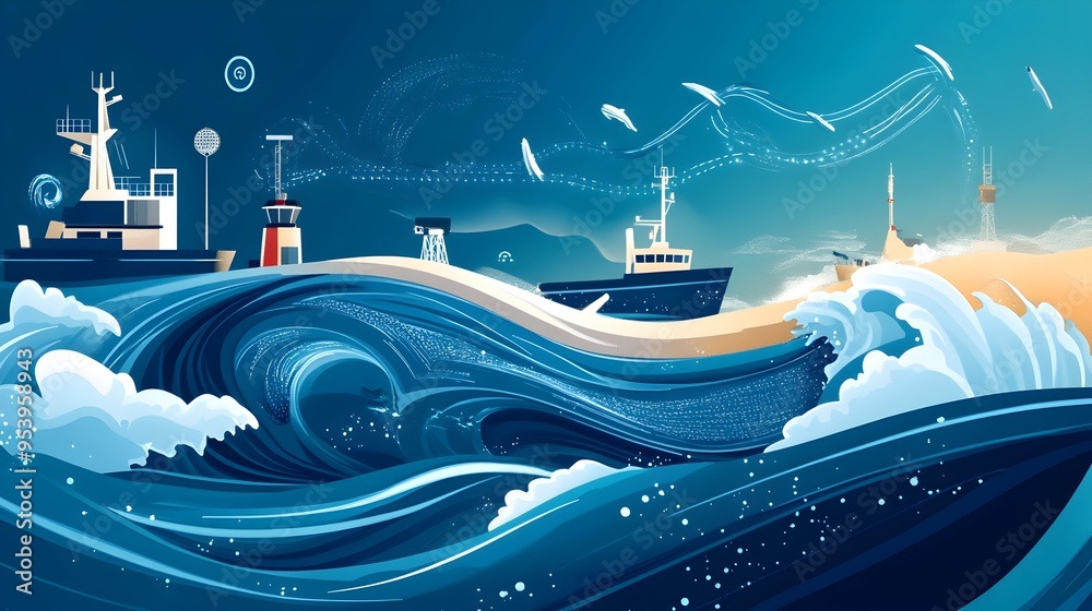 Poster graphic depicting an iot based tsunami warning system that utilizes real time ocean monitoring and s