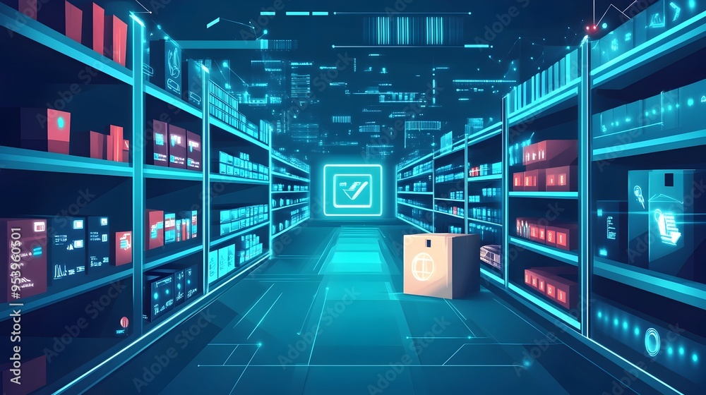 Poster graphic of iot enabled smart retail shelves with advanced sensors and data analytics capabilities fo