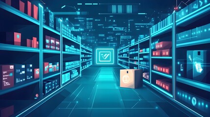 Obraz premium graphic of IoT enabled smart retail shelves with advanced sensors and data analytics capabilities for real time inventory tracking and management Depicting the future of automated data driven retail