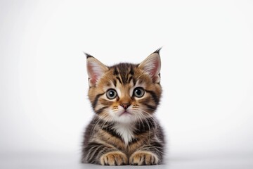 Obraz premium there is a small kitten sitting on a white surface looking at the camera 