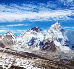 mount Everest and mt. Nuptse with beautiful sky