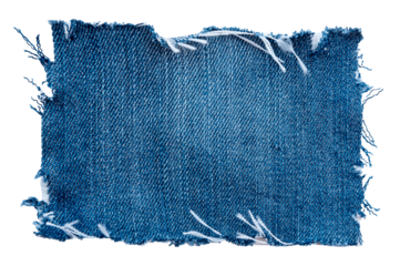 Piece of torn denim on a white background. Denim texture